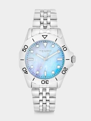 Tempo Silver Plated White Mother Of Pearl Dial Bracelet Watch