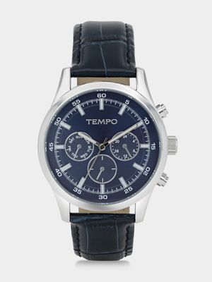 Tempo Silver Plated Navy Dial Navy Leather Watch