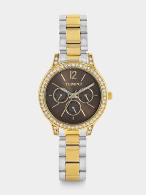 Tempo Gold Plated Taupe Dial Two-Tone Bracelet Watch