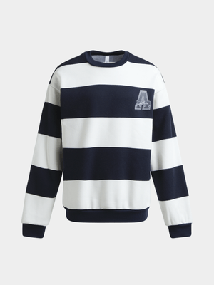 Younger Boy's Navy & White Striped Sweat Top