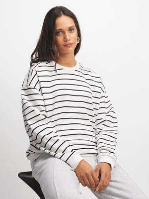 Women's Black & White Striped Sweat Top