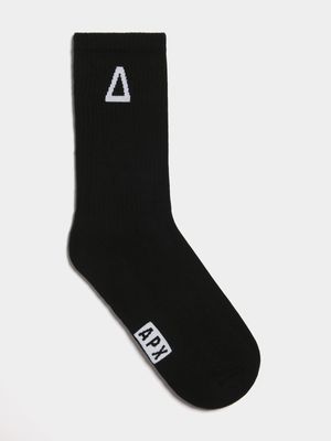 Mens APX Branded Rib With Logo Black Sock