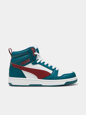 Junior Grade-School Puma Rebound Teal/Maro/White Sneakers