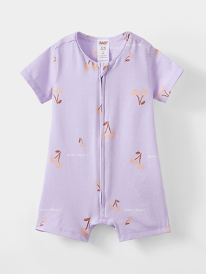 Cotton On Baby Purple The Short Sleeve Zip Romper