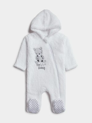 Jet Baby White Bear Embroidered Fleece Sleepsuit