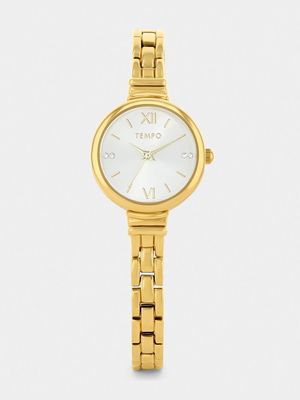 Tempo Gold Plated Silver Dial Skinny Bracelet Watch