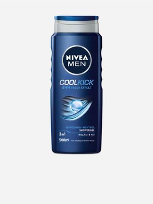 Nivea Men Cool Kick Shower Gel 24h Fresh Effect for Body, Face & Hair with Icy Menthol 500ml