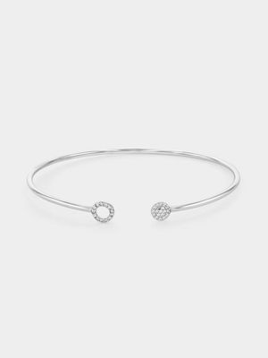 Sterling Silver Cubic Zirconia Dual Circles Open Bangle