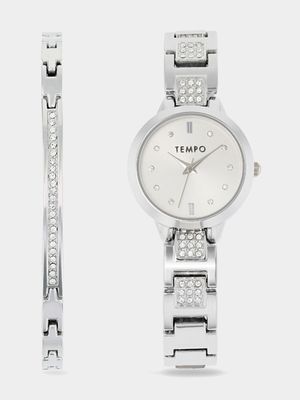 Tempo Ladies Silver Plated Watch & Bangle Set