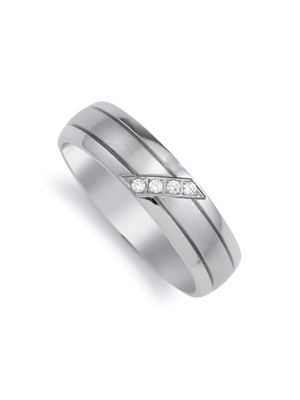 Silver Plated Stainless Steel Cubic Zirconia Diagonal Ring