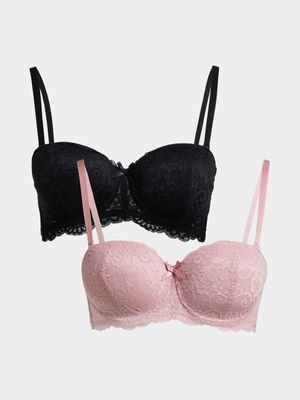 Jet Women's Blush/Black 2 Pack Lace Balconette