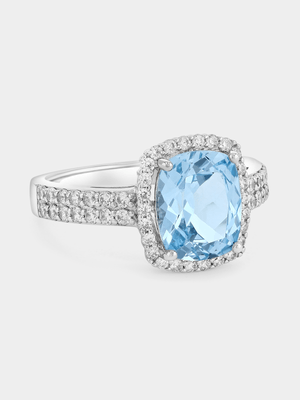 Cheté Sterling Silver Created Blue Spinel Cushion Halo Ring