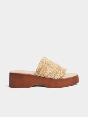 Textured Fabric Flatform Mules