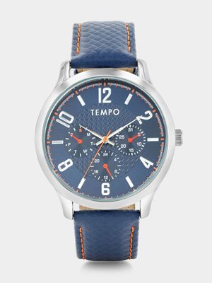 Tempo Silver Plated Blue Dial Blue Leather Watch