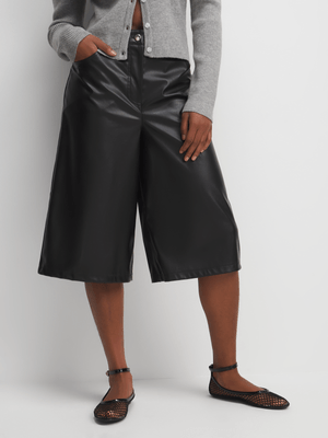 Women's Black PU Bermuda Shorts