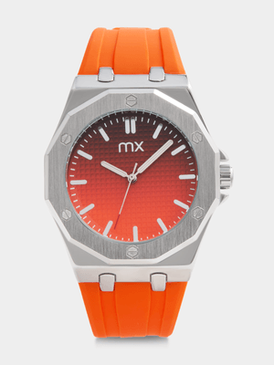 MX Silver Plated Orange Dial Orange Silicone Watch