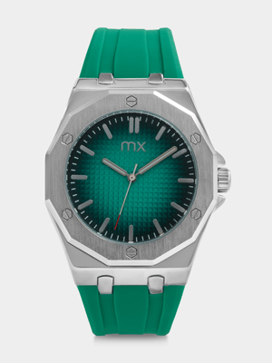 MX Silver Plated Green Dial Green Silicone Watch