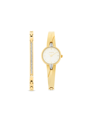 Tempo Ladies Gold Plated Bangle Watch & Bracelet Set