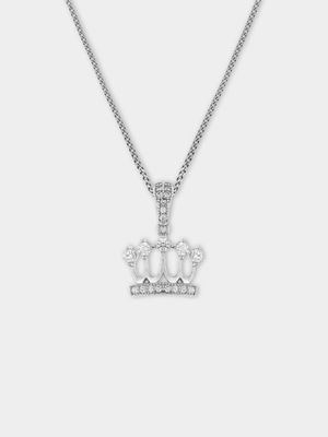 Sterling Silver Cubic Zirconia Kid's Princess Crown Pendant Necklace