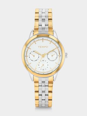 Tempo Gold Plated Silver Toned Dial Two-Tone Bracelet Watch