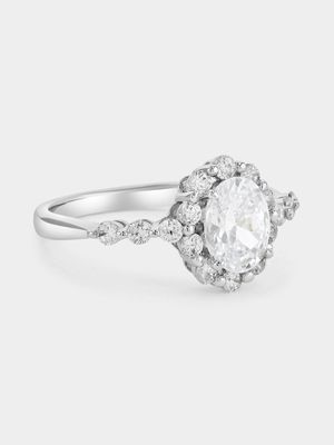 Cheté Sterling Silver Cubic Zirconia Oval Halo Ring