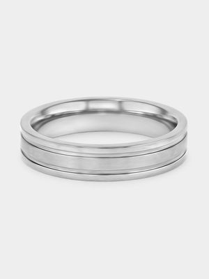 Stainless Steel Brushed Grooved Edges Ring