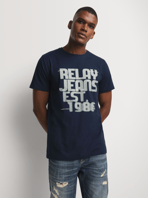 Men's Relay Jeans Slim Fit Blury Branded Navy Graphic T-Shirt