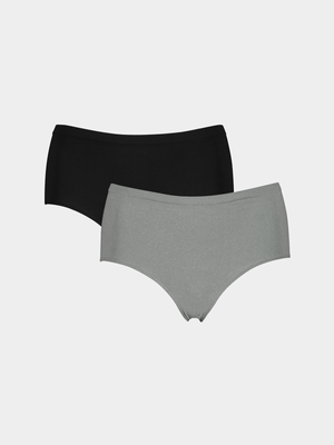 Women's Black & Grey 2 Pack Seamless Brazilian Briefs