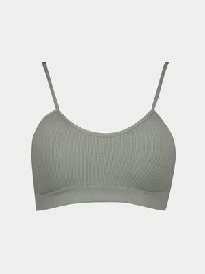 Women's Grey Ribbed Seamless Bra