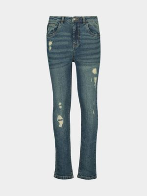 Younger Boy's Tinted Wash Rip & Repair Jeans