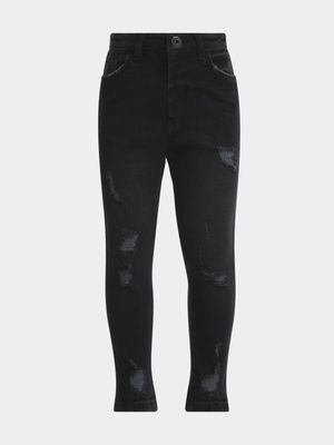 Younger Girl's Black Rip & Repair Skinny Jeans