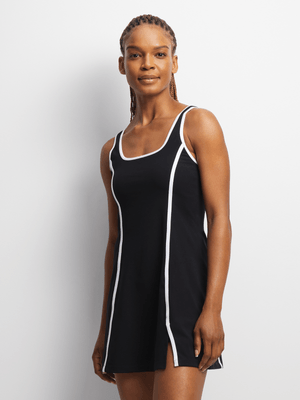 Womens TS Piped Black/White Tennis Dress