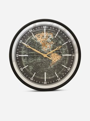 Gears World Map Wall Clock 60cm