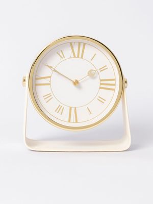 Leather Look Table Clock Cream 13cm