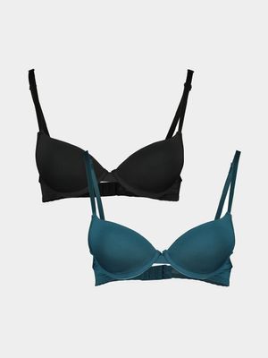 Jet Ladies 2 Pack Teal Black Bras