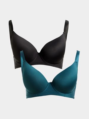 Jet Women's Teal/Black DD 2 Pack T-Shirt Bra