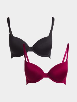 Jet Women's Burgundy/Black 2 Pack  T-Shirt Bra