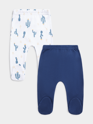 Jet Infant Boys White/Navy Cactus 2 Pack Leggings