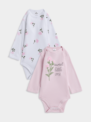 Jet Infant Girls Pink/White Floral 2 Pack Bodyvest