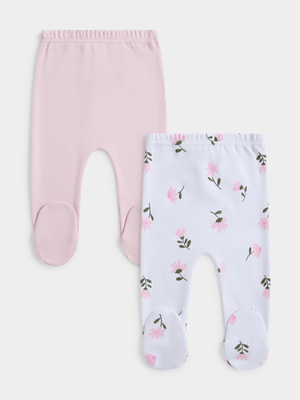 Jet Infant Girls Pink/White Floral 2 Pack Leggings