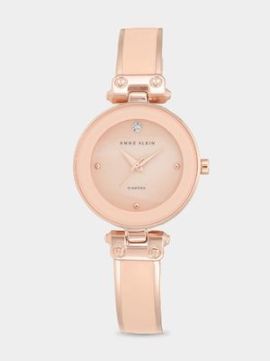 Anne Klein Genuine Diamond Accented Rose Tone Bangle Watch