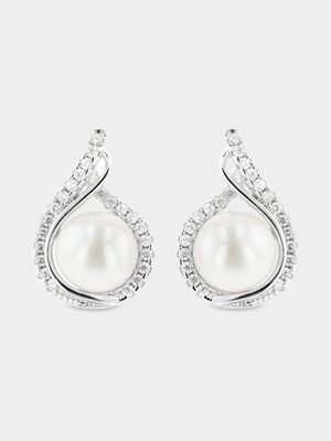 Sterling Silver & Freshwater Pearl Droplet Stud Earrings