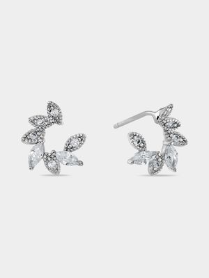 Sterling Silver & Cubic Zirconia Petal Stud Earrings