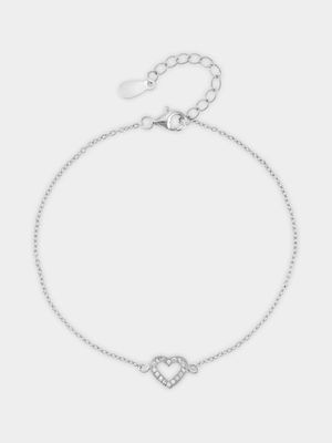 Sterling Silver Cubic Zirconia Kid's Open Heart Bracelet