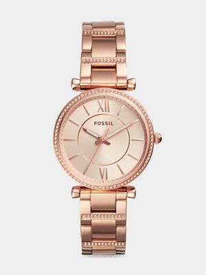 Fossil Ladies Carlie Three-Hand Rose-Tone Stainless Steel Watch