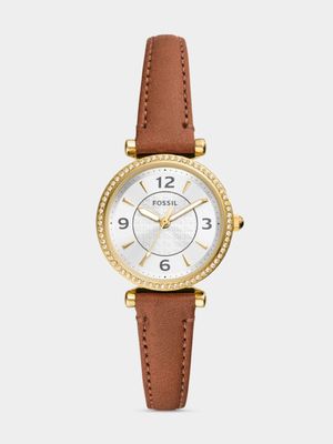 Fossil Carlie Gold Plated Stainless Steel Brown Leather Watch