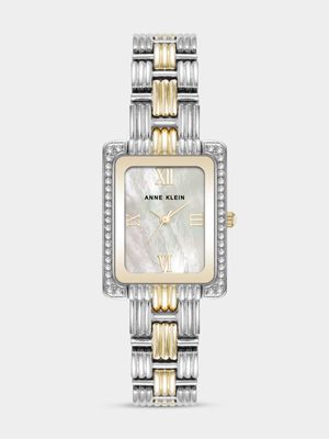 Anne Klein Rectangular Silver Plated Two Tone Bracelet Watch