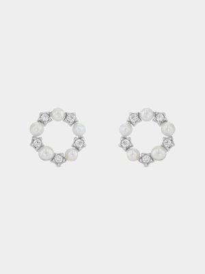 Sterling Female Scattered Cubic Zirconia Rhodium Earrings