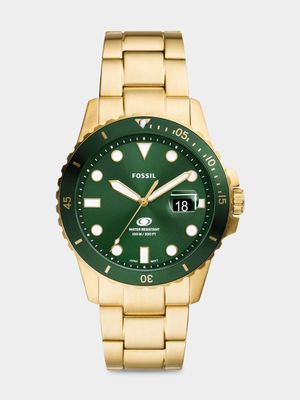 Fossil Blue Gold Plated Stainless Steel Green Dial Bracelet Watch