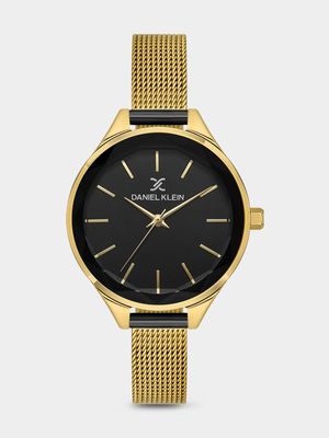 Daniel Klein Gold Plated Black Dial Mesh Watch